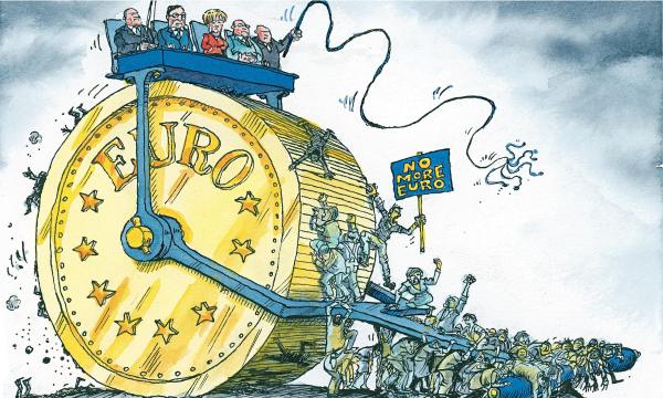 Cartoon by David Simonds. Angela Merkel's hard line on debt threatens the euro project.